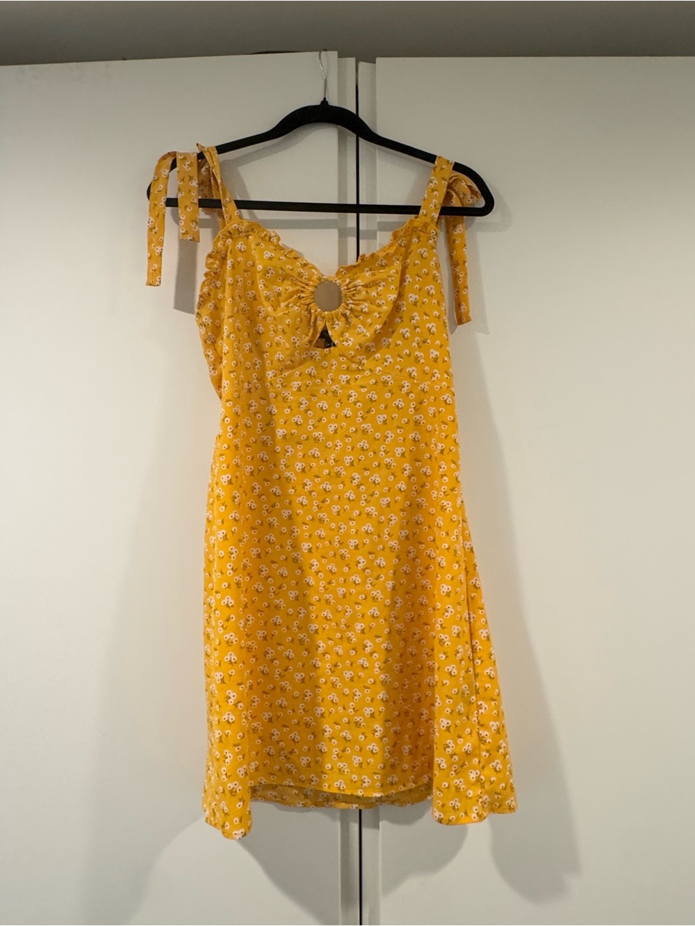 Forever 21 Yellow Floral Tie-Shoulder Mini Dress